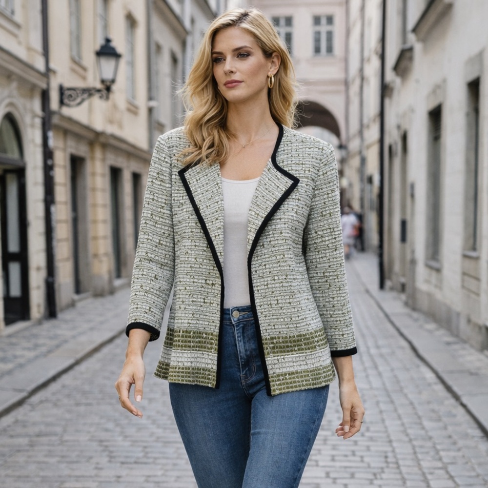 Misook Knit Olive and Black Cardigan